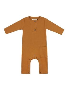 Phil & Phae Rib Henley Jumpsuit Organic Cotton Gold Ochre Size 2Y